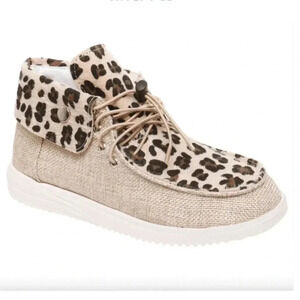 Outwoods Taupe & Leopard Print High Top Sneakers w Toggle & Button Down Side NWT